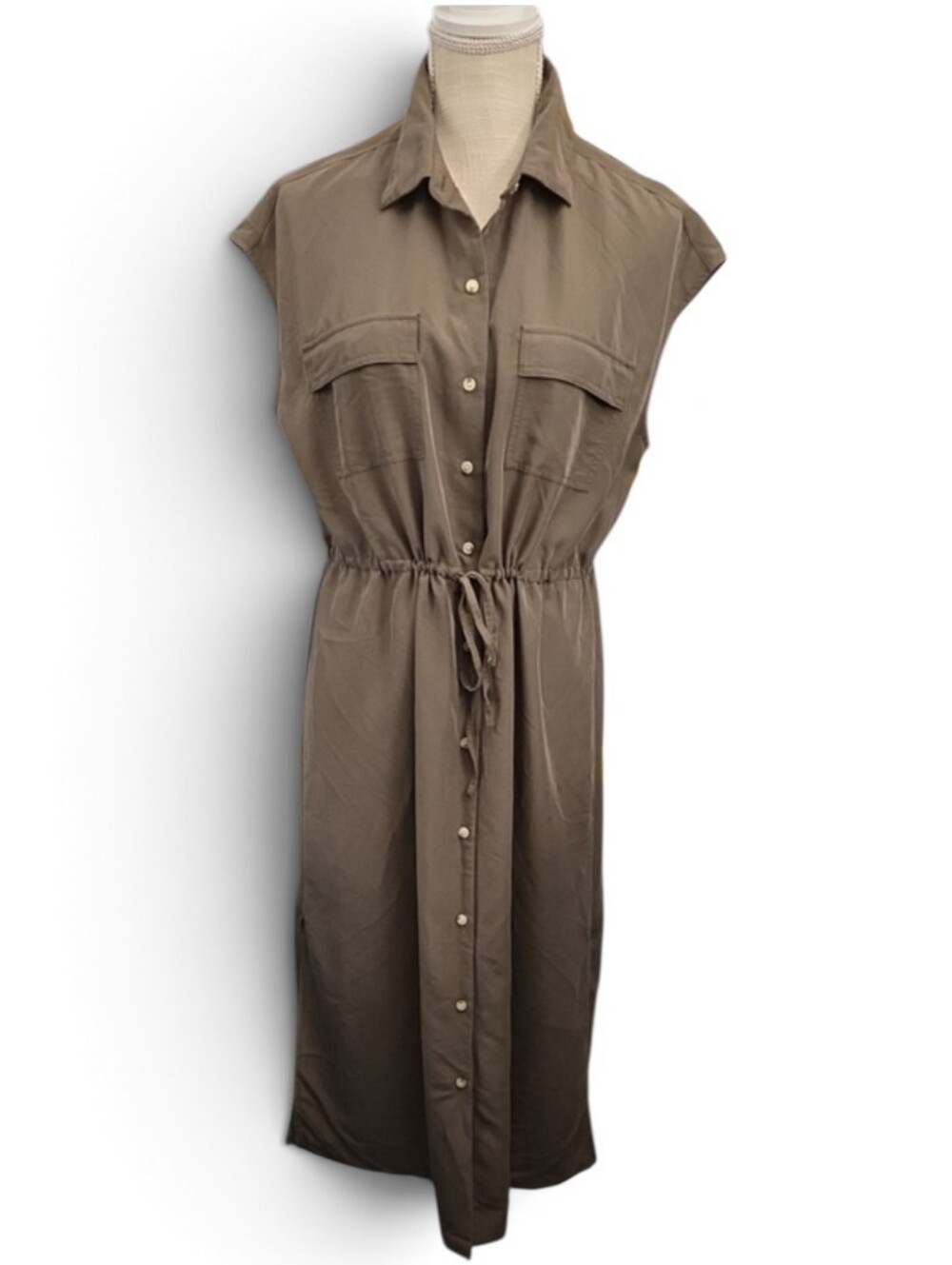 Old Navy Olive Sleeveless Button-Front Midi Dress